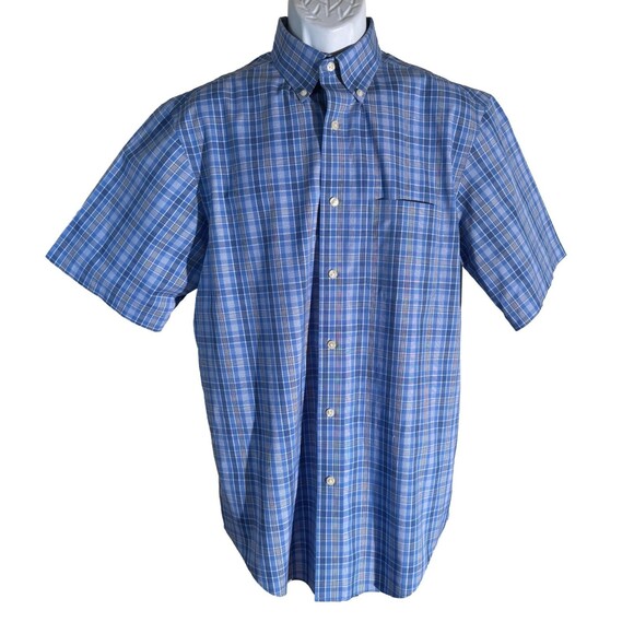 Roundtree & Yorke GOLD LABEL Short Sleeve Button Down Striped Shirt Blue Medium - Picture 1 of 5